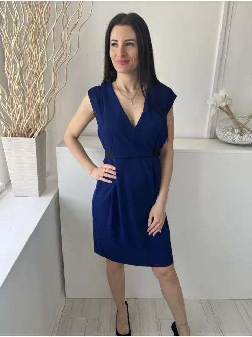 Whistles (M) Indigókék Hátul Cipzáros, Díszöves V Kivágáú, Derékban Szabott Ruha