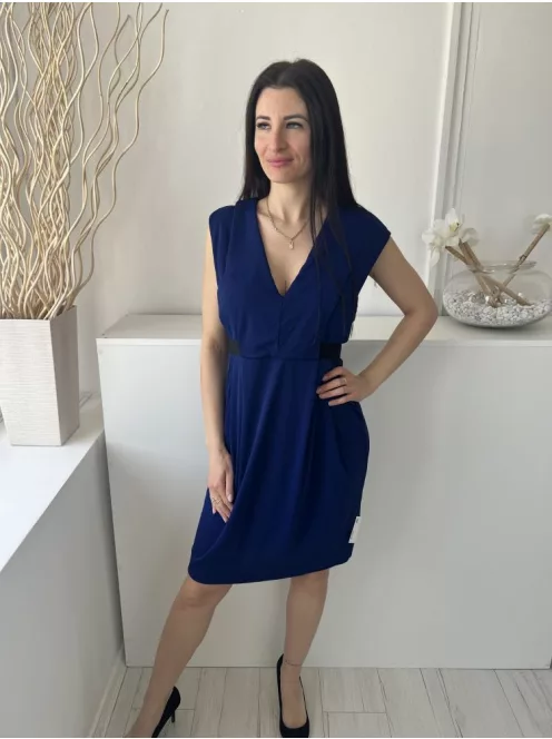 Whistles (M) Indigókék Hátul Cipzáros, Díszöves V Kivágáú, Derékban Szabott Ruha