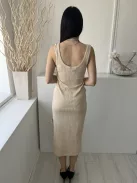 TopShop (M) Drapp Anyagában Mintás, Oldalt Sliccelt Pántos, 80% Pamut, Rugalmas Anyagú Ruha