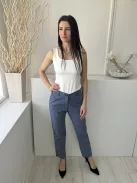 M&S (S) Kék Fehér Mikrocsíkos, Elől Gombos Zsebes, Övtartós Nadrág