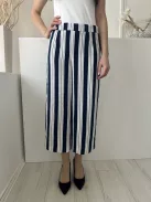 H&M (S) Fehér Sötétkék Csíkos Oldalt Cipzáros Bőszárú Nadrág