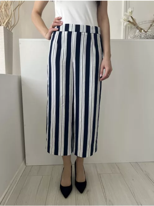 H&M (S) Fehér Sötétkék Csíkos Oldalt Cipzáros Bőszárú Nadrág