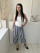 H&M (S) Fehér Sötétkék Csíkos Oldalt Cipzáros Bőszárú Nadrág