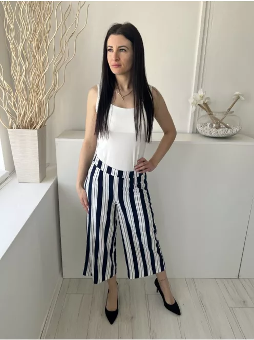 H&M (S) Fehér Sötétkék Csíkos Oldalt Cipzáros Bőszárú Nadrág