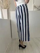 H&M (S) Fehér Sötétkék Csíkos Oldalt Cipzáros Bőszárú Nadrág