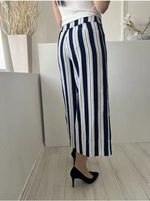 H&M (S) Fehér Sötétkék Csíkos Oldalt Cipzáros Bőszárú Nadrág