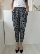 D&Z (S) Sötétkék Drapp Mintás, Gumisderekú Zsebes, Gumírozott Aljú Nadrág