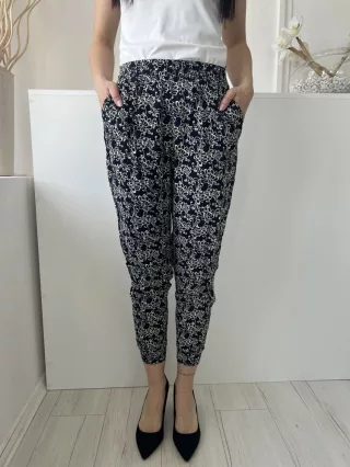   D&Z (S) Sötétkék Drapp Mintás, Gumisderekú Zsebes, Gumírozott Aljú Nadrág