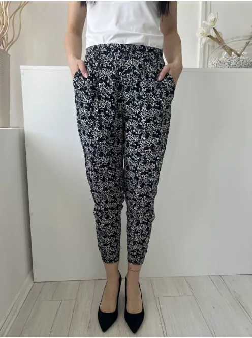 D&Z (S) Sötétkék Drapp Mintás, Gumisderekú Zsebes, Gumírozott Aljú Nadrág