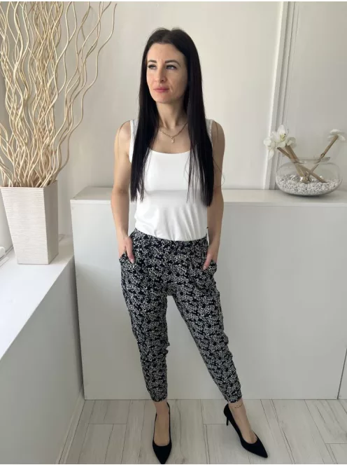 D&Z (S) Sötétkék Drapp Mintás, Gumisderekú Zsebes, Gumírozott Aljú Nadrág