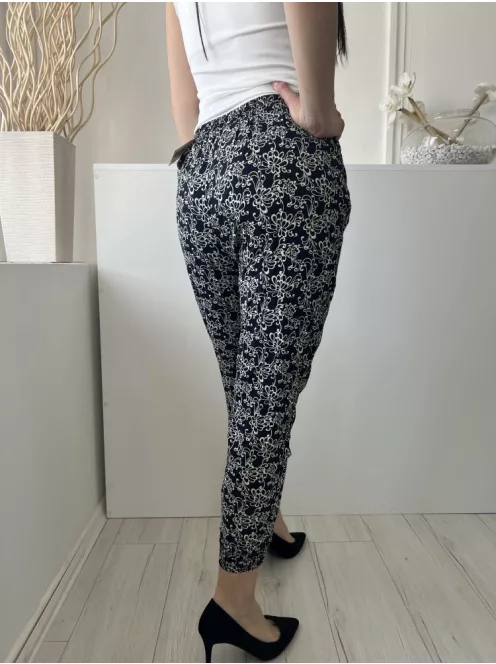 D&Z (S) Sötétkék Drapp Mintás, Gumisderekú Zsebes, Gumírozott Aljú Nadrág