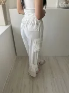 Shein (S) Fehér Derékban Összehúzható, Oldalt Zsebes Enyhén Áttetsző Nadrág