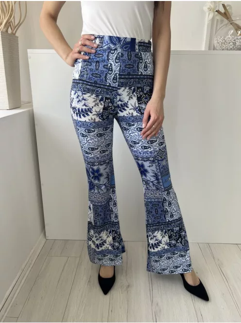 Shein (S) Kék-Fehér Mintás, Gumisderekú Trapéz Szárú Nadrág