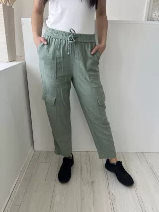   Primark (XS) Világos Khaki Gumisderekú, Díszmegkötős Oldalt Zsebes Nadrág