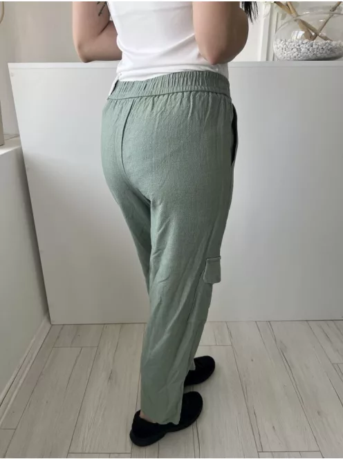 Primark (XS) Világos Khaki Gumisderekú, Díszmegkötős Oldalt Zsebes Nadrág