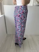 French Connection (XS) Kék Pink-Fehér Virágos, Gumisderekú Zsebes, Bőszárú Nadrág