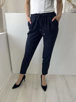   ZARA (XS) Sötétkék Derékban Összehúzható, Megkötős Zsebes Nadrág