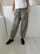 Primark (S) Khaki Derékban Összehúzható, Megkötős Oldalt Zsebes, Gumírozott Aljú, 98% Pamut Nadrág