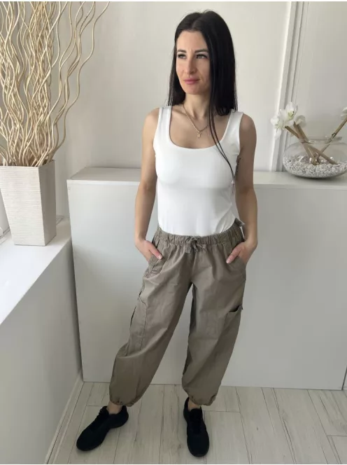 Primark (S) Khaki Derékban Összehúzható, Megkötős Oldalt Zsebes, Gumírozott Aljú, 98% Pamut Nadrág