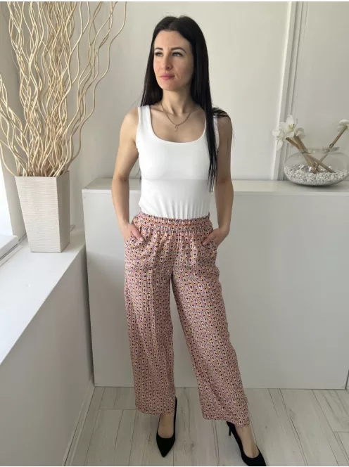 Papaya (S) Fehér Apró Színes Mintás, Zsebes Darázsolt Derekú Nadrág