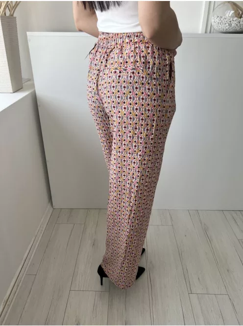 Papaya (S) Fehér Apró Színes Mintás, Zsebes Darázsolt Derekú Nadrág