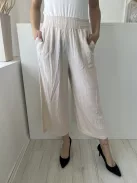 H&M (S) Drapp Darázsolt Derekú, Zsebes Enyhén Áttetsző, Bőszárú Nadrág