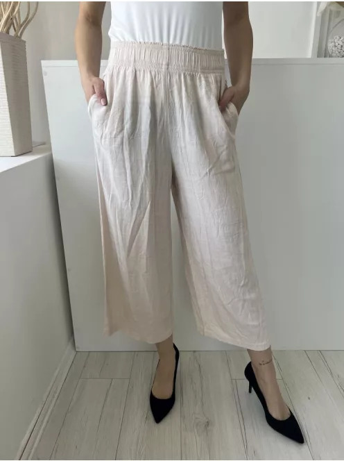 H&M (S) Drapp Darázsolt Derekú, Zsebes Enyhén Áttetsző, Bőszárú Nadrág