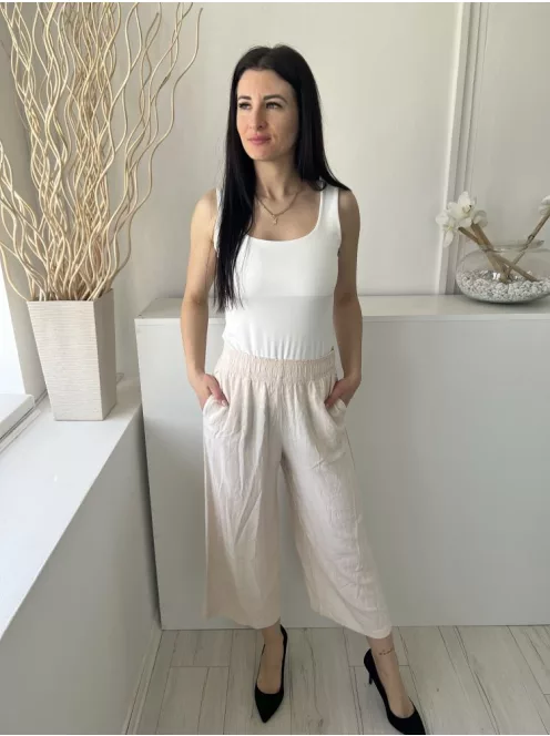 H&M (S) Drapp Darázsolt Derekú, Zsebes Enyhén Áttetsző, Bőszárú Nadrág