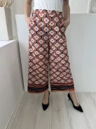 French Connection (XS) Fekete-Barna-Drapp Mintás, Oldalt Cipzáros Zsebes, Bőszárú Nadrág