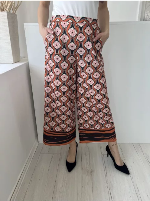 French Connection (XS) Fekete-Barna-Drapp Mintás, Oldalt Cipzáros Zsebes, Bőszárú Nadrág