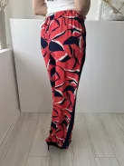 M&S (S) Piros Sötétkék-Fehér Mintás, Derékban Összehúzható Megkötős, Zsebes, Bőszárú Nadrág