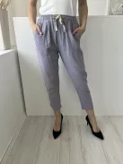  (XS) Szürkéskék Derékban Öszehúzható, Megkötős Zsebes Nadrág