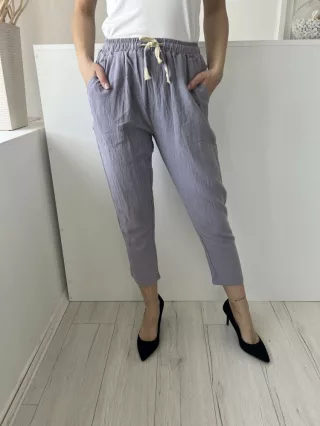    (XS) Szürkéskék Derékban Öszehúzható, Megkötős Zsebes Nadrág