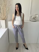  (XS) Szürkéskék Derékban Öszehúzható, Megkötős Zsebes Nadrág