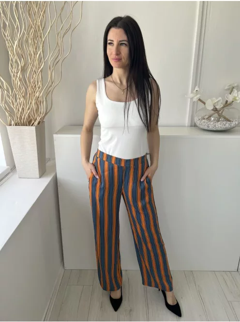 River Island (M) Kék-Narancs Csíkos, Hátul Gumisderekú Zsebes Nadrág