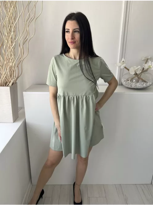 Shein (M) Almazöld Kerek Nyakú, Derékban Szabott Fodros Aljú Ruha