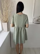 Shein (M) Almazöld Kerek Nyakú, Derékban Szabott Fodros Aljú Ruha