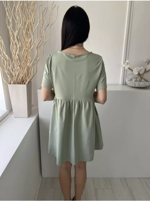 Shein (M) Almazöld Kerek Nyakú, Derékban Szabott Fodros Aljú Ruha