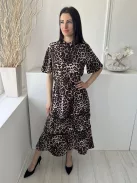 ÚJ Next (M) Drapp Fekete Foltmintás, Elől Nyakban Cipzáros Derékban Megkötős, Fodros Aljú Ruha