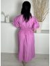  TU (L) Lila 100% Pamut Alapanyagú, V Kivágású Buggyos Ujjú, Fodros Aljú Ruha