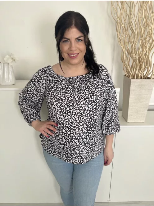 Simply Be (L) Fekete Fehér Foltmintás, Gumírozott Vállú Gumis Ujjvégű Felső