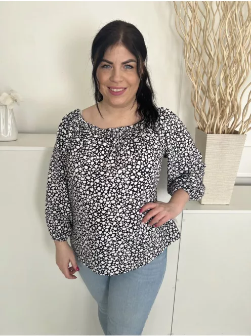 Simply Be (L) Fekete Fehér Foltmintás, Gumírozott Vállú Gumis Ujjvégű Felső