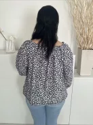 Simply Be (L) Fekete Fehér Foltmintás, Gumírozott Vállú Gumis Ujjvégű Felső