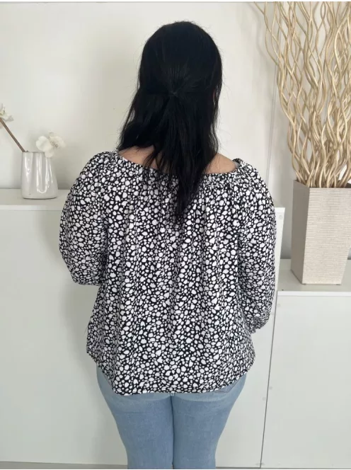 Simply Be (L) Fekete Fehér Foltmintás, Gumírozott Vállú Gumis Ujjvégű Felső