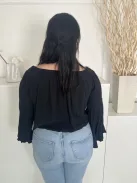 Hollister (L) Fekete Ujján Áttetsző, Csipkemintás Ejtett Darázsolt Vállú Felső