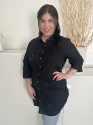 Papaya (L) Fekete Elől Végig Gombos, Mellnél Zsebes Lyukacsos Mintás, 100% Pamut Felső