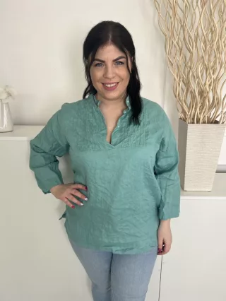    (M) Tűrkíz  Mellnél Gombos, Ráncolt Oldalt Sliccelt Felső