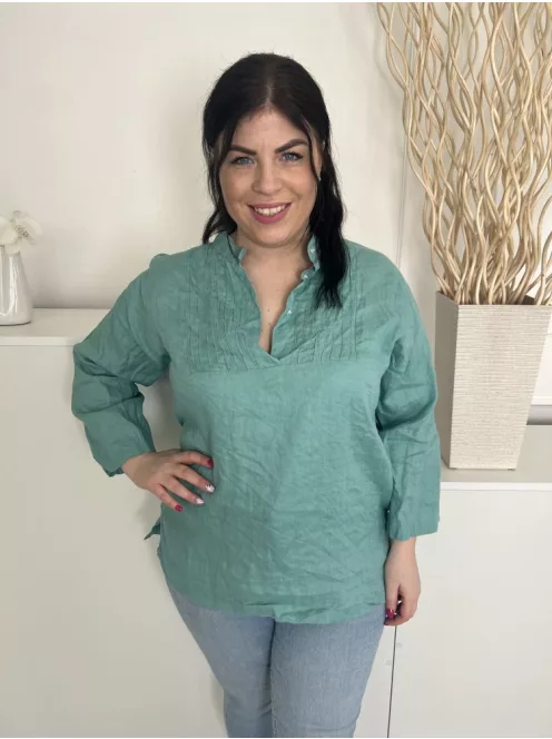  (M) Tűrkíz  Mellnél Gombos, Ráncolt Oldalt Sliccelt Felső