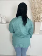  (M) Tűrkíz  Mellnél Gombos, Ráncolt Oldalt Sliccelt Felső