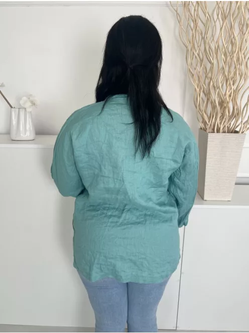  (M) Tűrkíz  Mellnél Gombos, Ráncolt Oldalt Sliccelt Felső